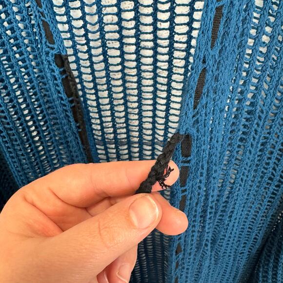 Free People Women's Blue Lattice Open Knit Tie Front Boho Cardigan Size Medium - Picture 8 of 12